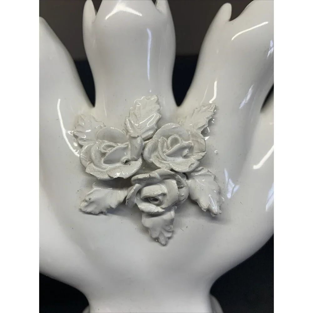 Vintage ELPA Alcobaca Portugal Five Finger White Art Pottery Bud Vase 6 1/2